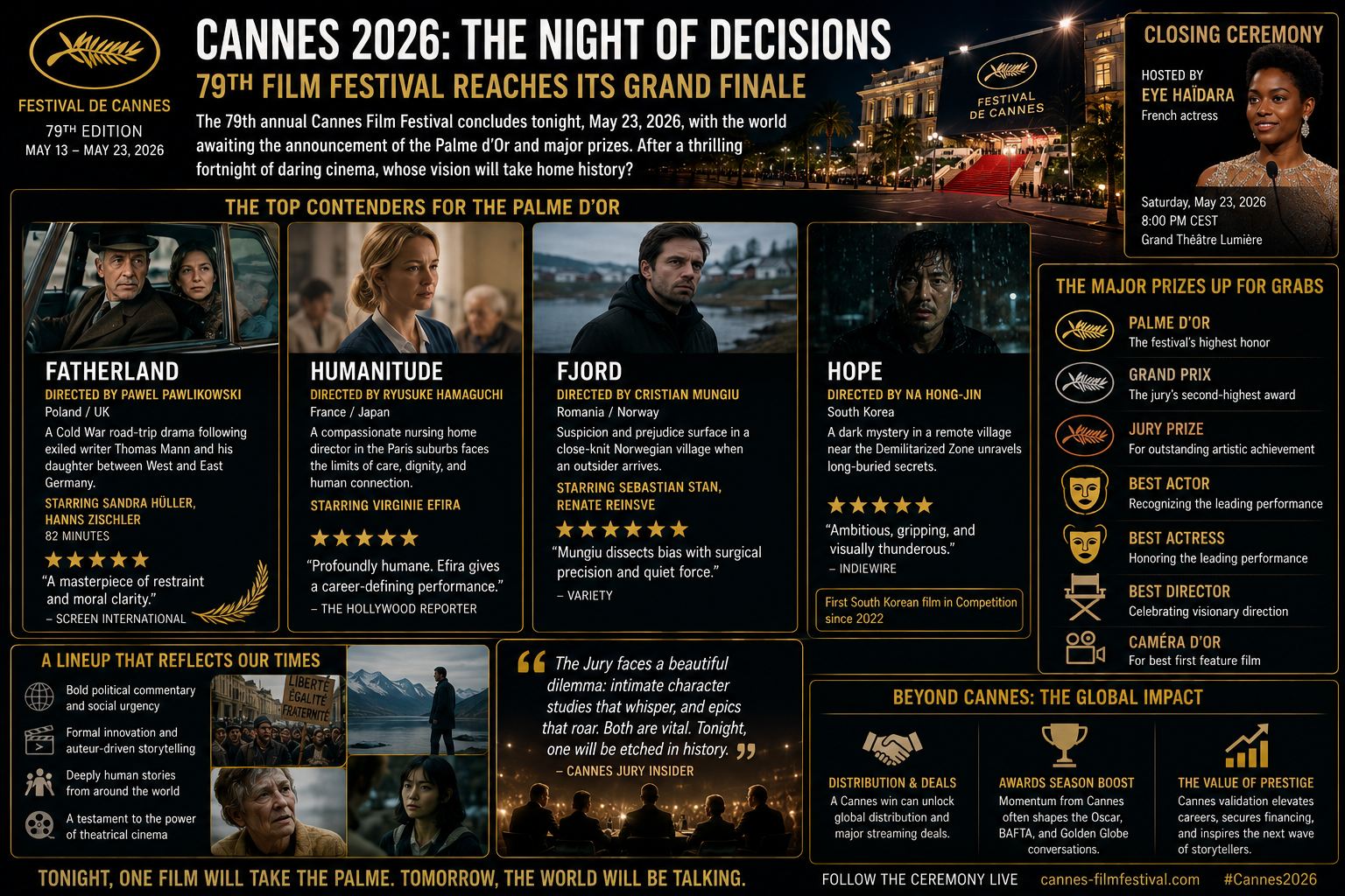 Cannes Film Festival 2026, Palme d'Or winners, Ryusuke Hamaguchi, Pawel Pawlikowski, Cristian Mungiu, Cannes closing ceremony, global cinema trends, film festival predictions